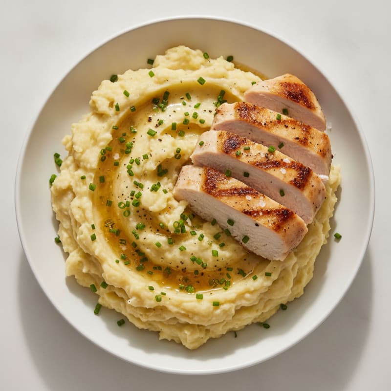 Buttery Garlic Mashed Potatoes with Pan-Seared Chicken