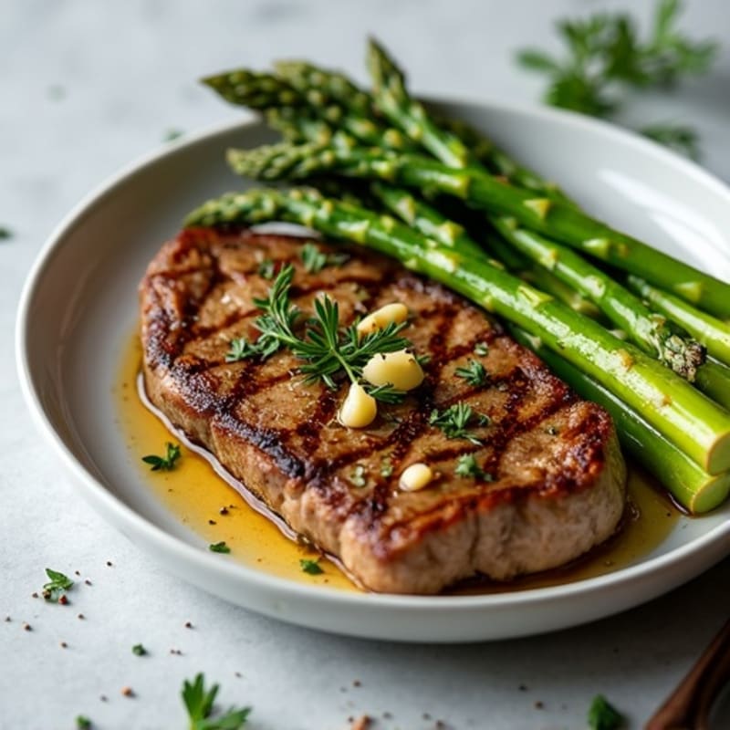 Garlic Herb Pan-Seared Steak with Roasted Asparagus