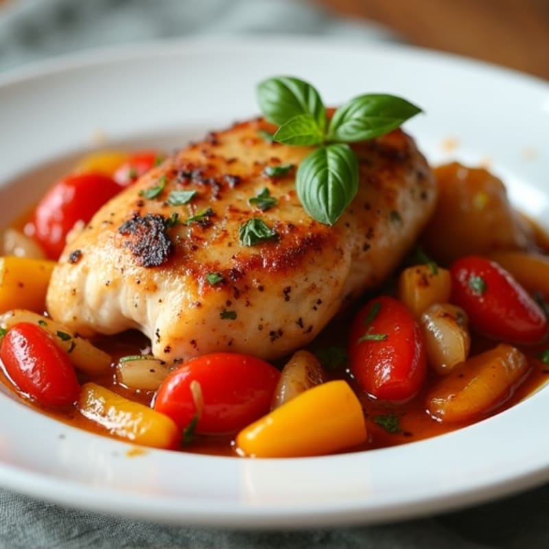 Braised Chicken with Bell Peppers, Onions, and Herb Tomato Sauce