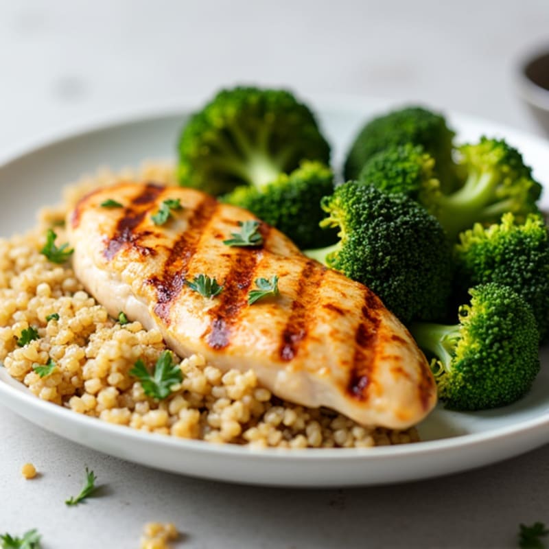 Grilled Chicken Breast with Quinoa and Roasted Broccoli