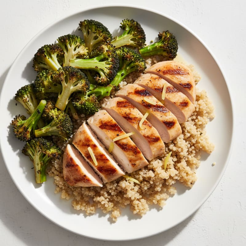 Grilled Chicken Breast with Roasted Broccoli and Quinoa