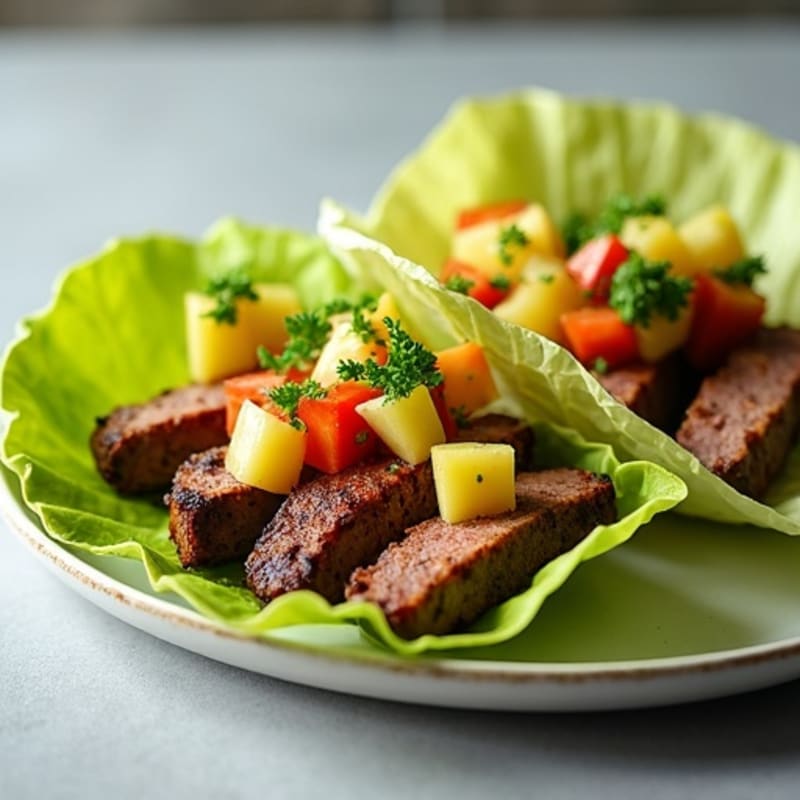 Crispy Seared Steak Lettuce Wraps with Fresh Pineapple Salsa
