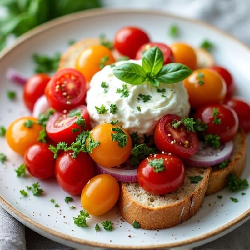 Rustic Panzanella with Fresh Tomatoes and Whipped Cottage Cheese