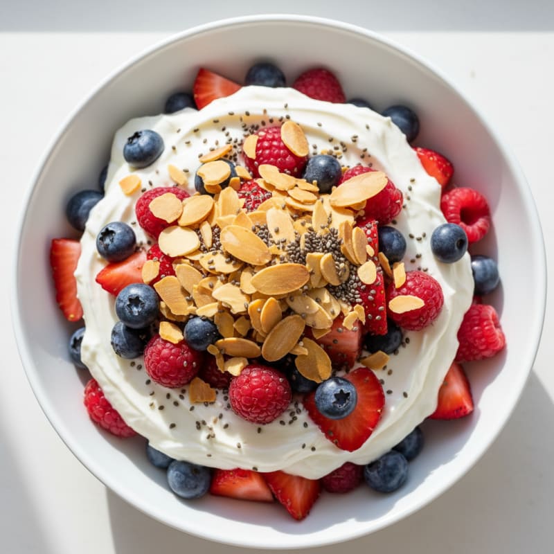 Greek Yogurt Protein Parfait with Mixed Berries and Almonds