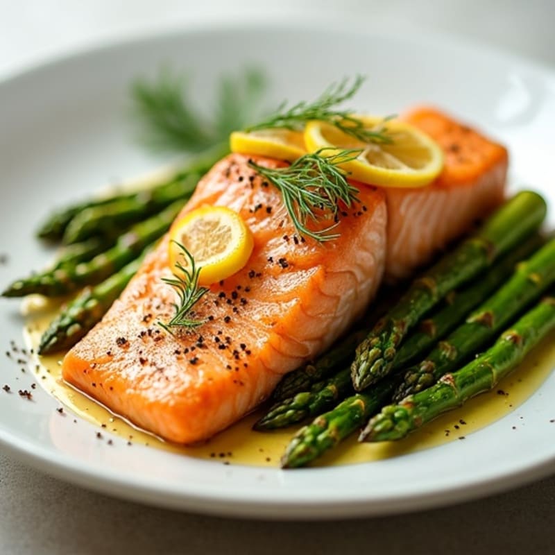 Lemon Dill Roasted Salmon with Crispy Asparagus
