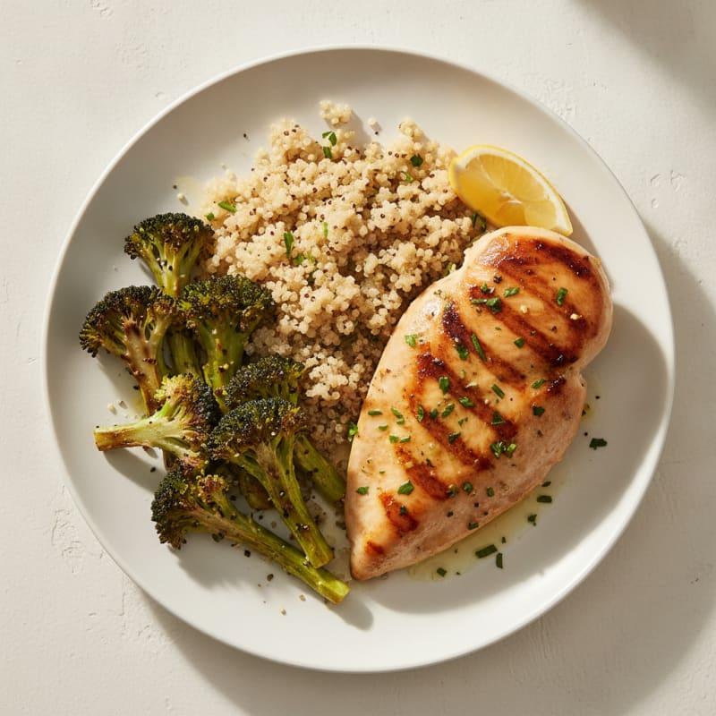 Grilled Chicken Breast with Quinoa and Roasted Broccoli
