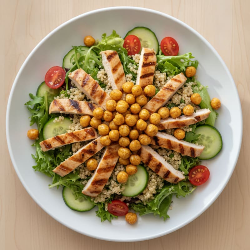 Grilled Chicken and Quinoa Power Salad with Crispy Chickpeas