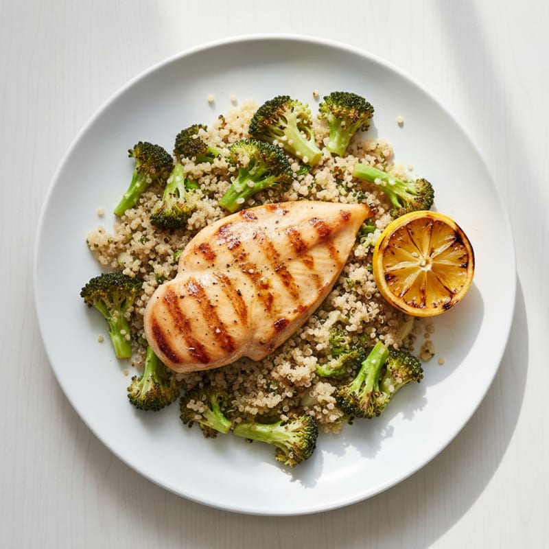 Grilled Chicken Breast with Roasted Broccoli and Quinoa
