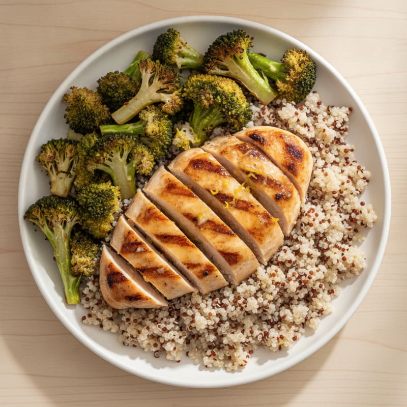 Grilled Chicken Breast with Quinoa and Roasted Broccoli