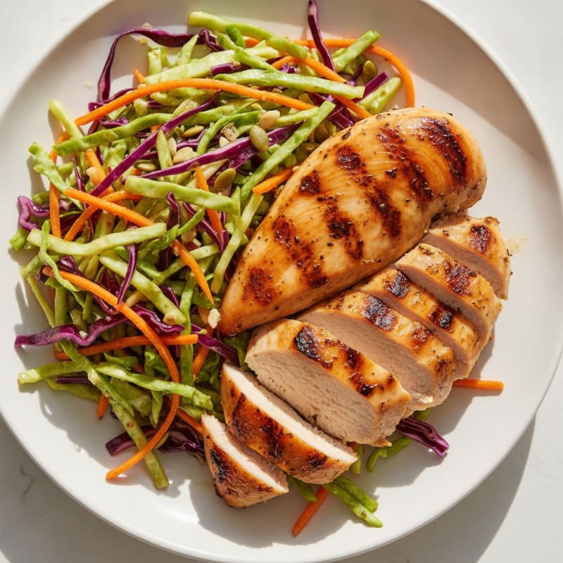 Grilled Chicken Breast with Crunchy Cabbage Slaw