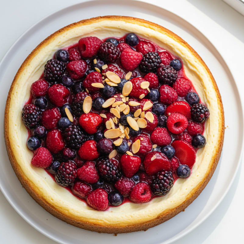 Greek Yogurt Protein Cheesecake with Mixed Berries