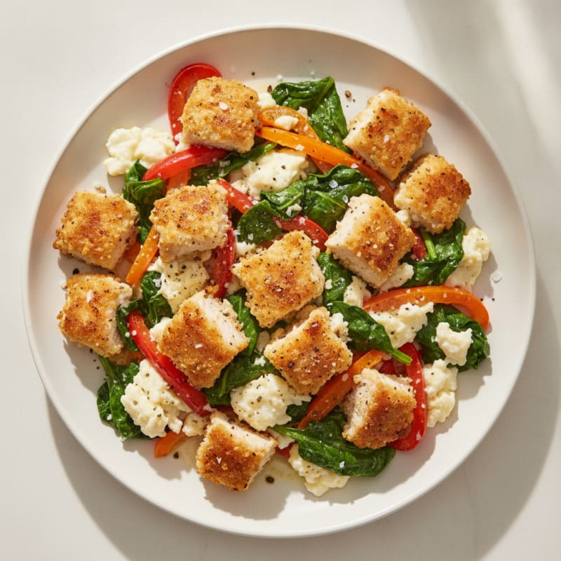 Crispy Chicken Egg White Scramble with Spinach