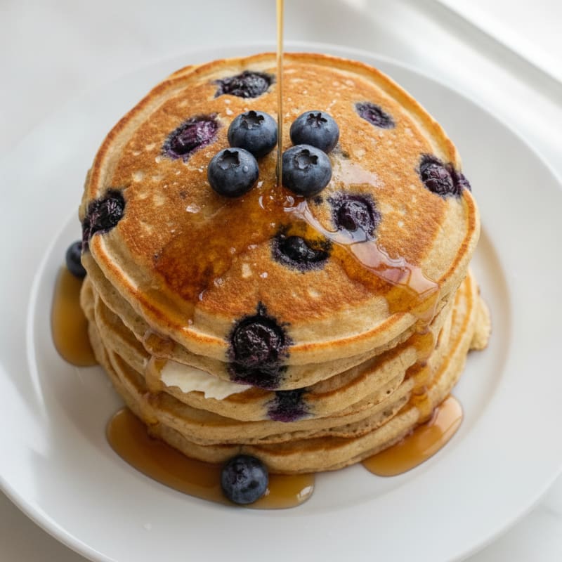 Blueberry Ricotta Pancakes with Maple Syrup