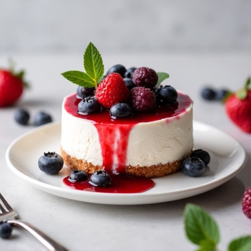 Protein-Packed Greek Yogurt Cheesecake with Berry Compote