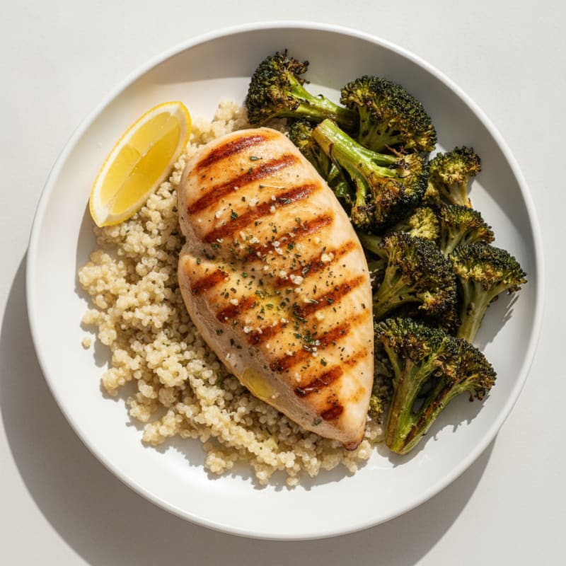 Grilled Chicken Breast with Quinoa and Roasted Broccoli
