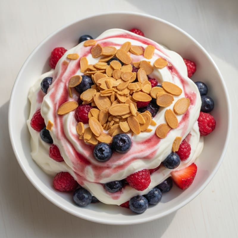 Greek Yogurt Protein Parfait with Mixed Berries and Almonds