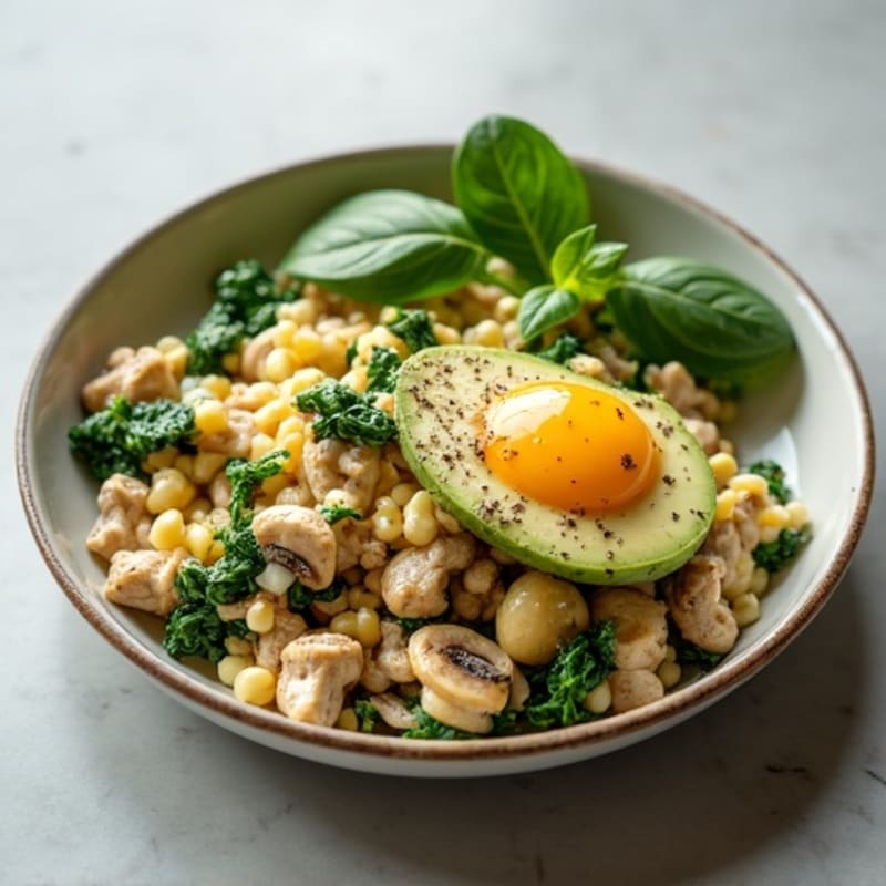 Egg White and Turkey Spinach Scramble with Sautéed Mushrooms