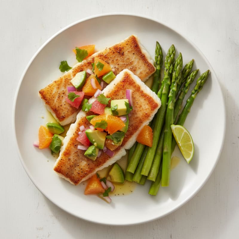 Seared Cod with Steamed Asparagus and Citrus Salsa
