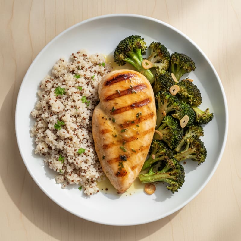 Grilled Chicken Breast with Quinoa and Roasted Broccoli