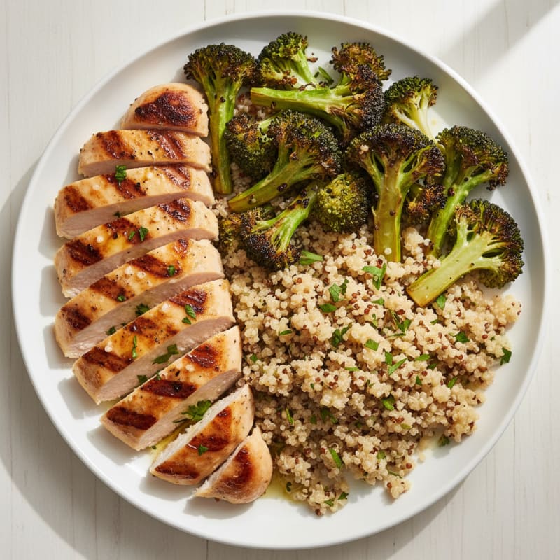 Grilled Chicken Breast with Roasted Broccoli and Quinoa