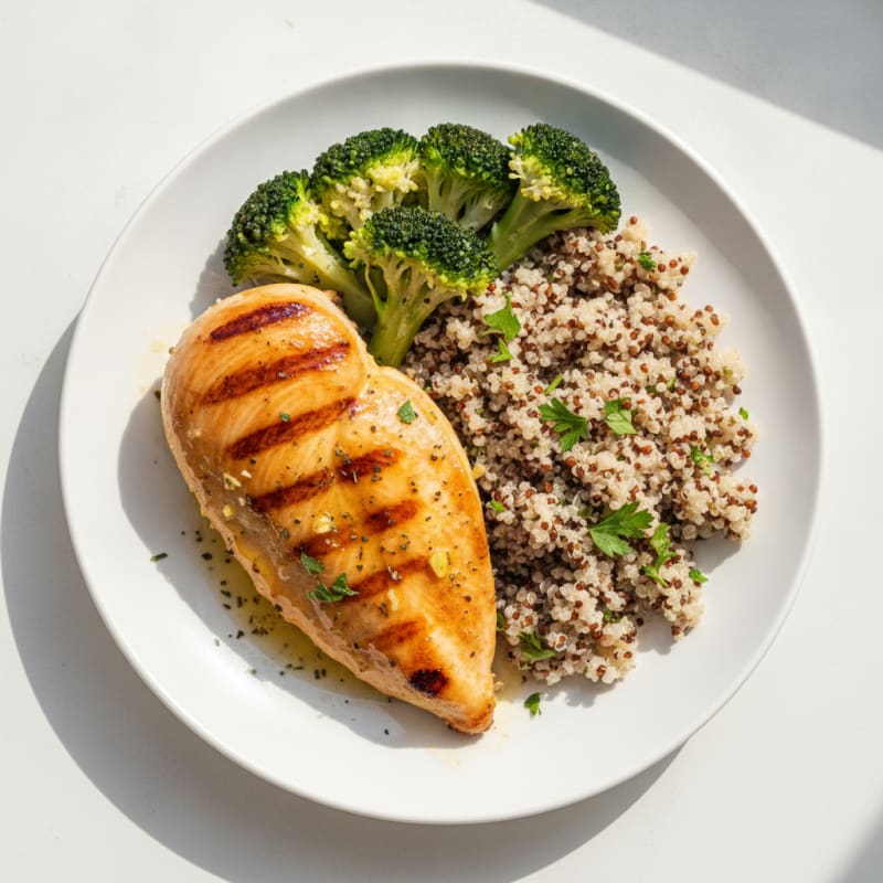 Grilled Chicken Breast with Quinoa and Steamed Broccoli