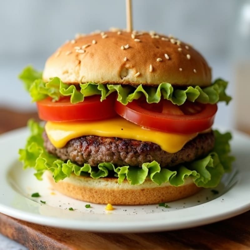 Juicy Lean Beef Burger with Crispy Lettuce and Tomato