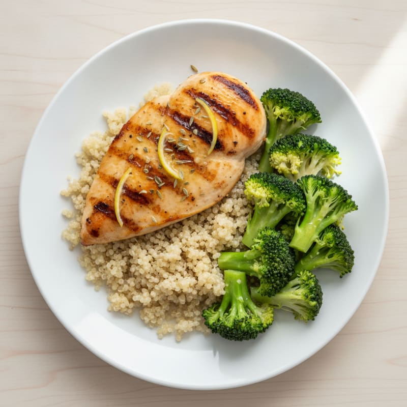 Grilled Chicken Breast with Quinoa and Steamed Broccoli