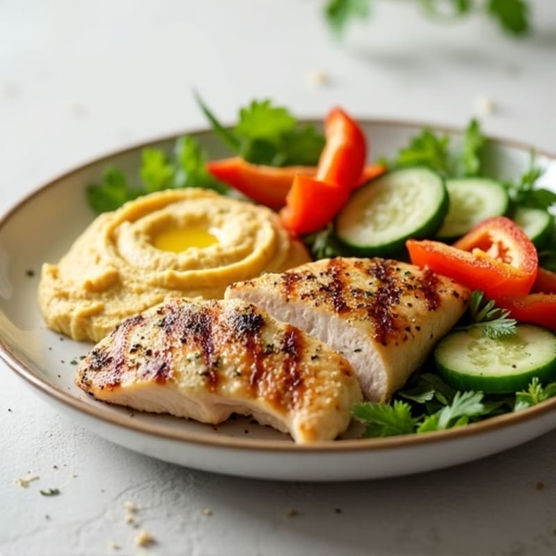 Herb-Grilled Chicken with Creamy Hummus and Crisp Vegetables