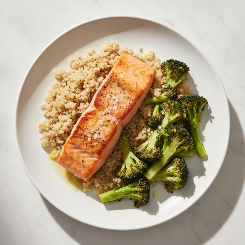 Seared Salmon with Roasted Broccoli and Quinoa