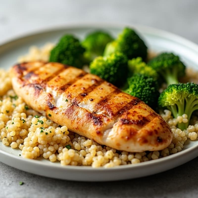Grilled Chicken Breast with Quinoa and Roasted Broccoli