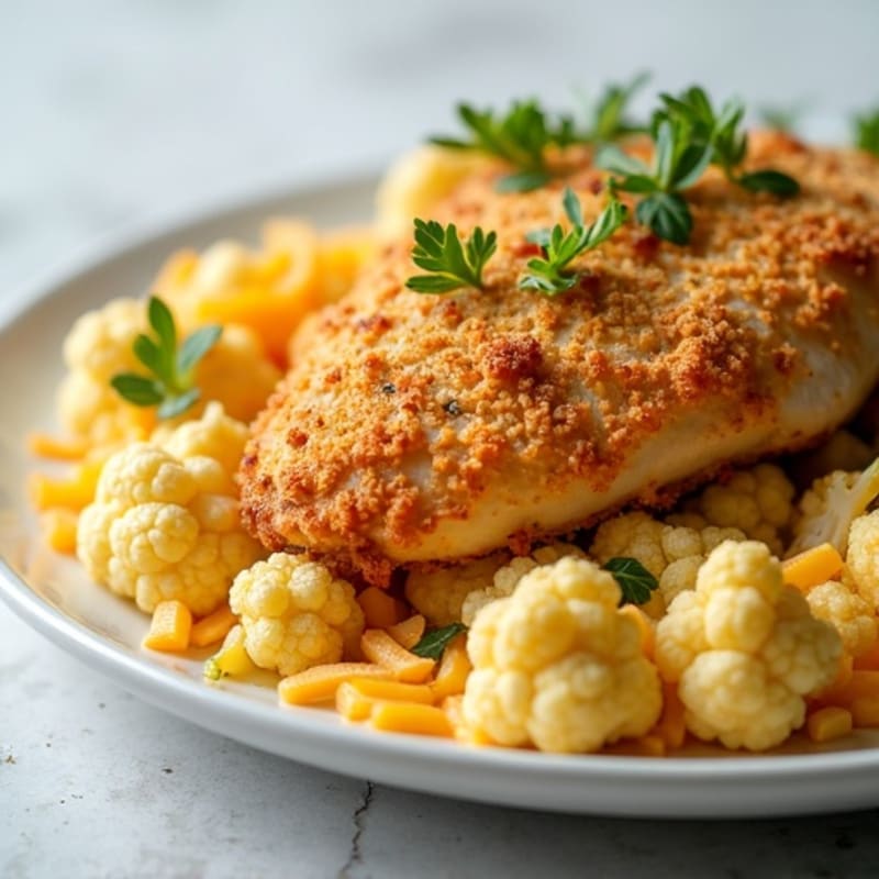Crispy Baked Chicken and Cheesy Cauliflower Bake