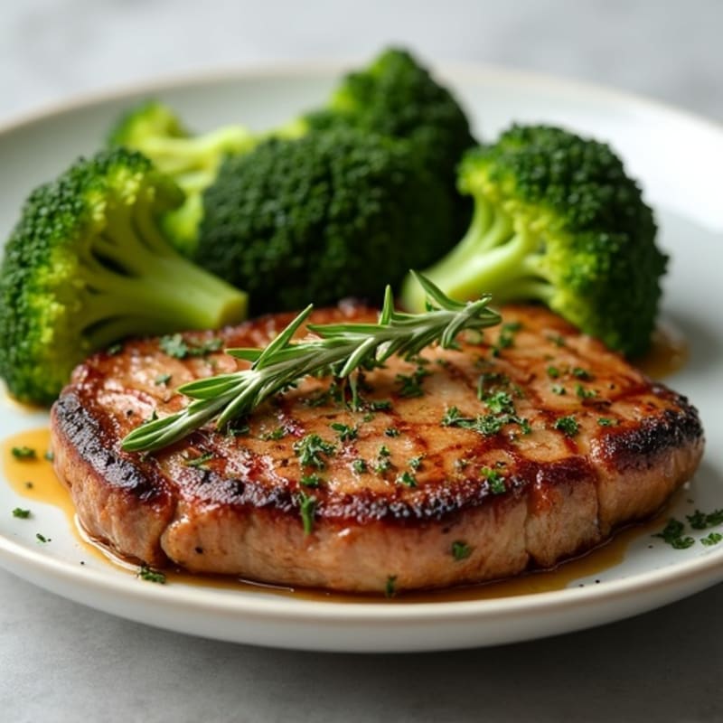 Pan-Seared Garlic Herb Steak with Roasted Broccoli