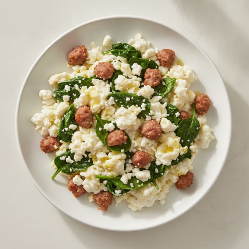 Egg White and Turkey Sausage Scramble with Spinach and Feta
