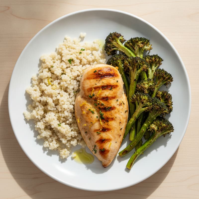 Grilled Chicken Breast with Quinoa and Roasted Broccoli