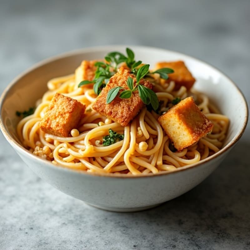 Creamy Peanut-Ginger Rice Noodles with Crispy Tofu
