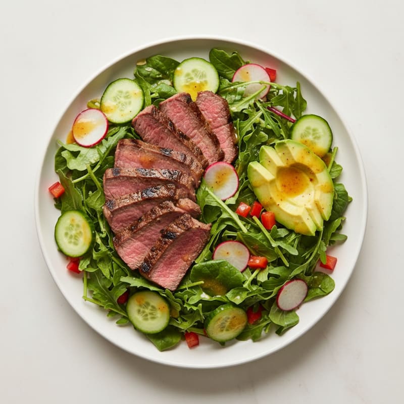 Grilled Steak Salad with Crunchy Vegetables and Lemon Vinaigrette