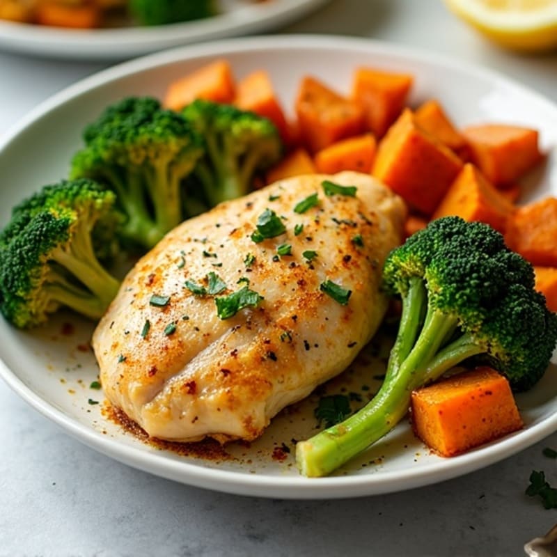 Sheet Pan Lemon Herb Chicken with Roasted Broccoli and Sweet Potatoes