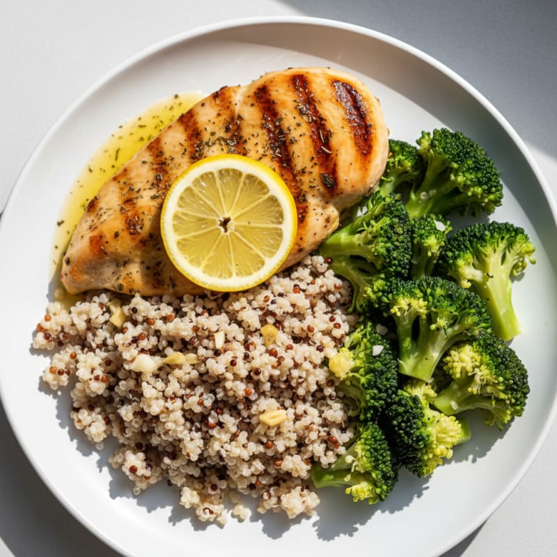 Grilled Chicken Breast with Quinoa and Steamed Broccoli