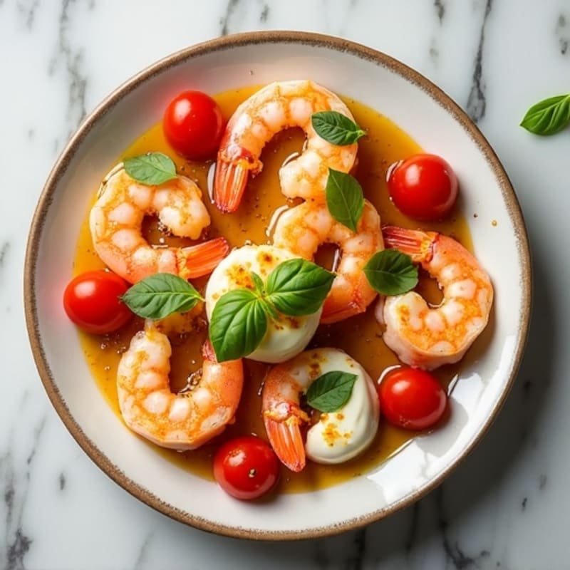 Pan-Seared Garlicky Shrimp with Fresh Mozzarella