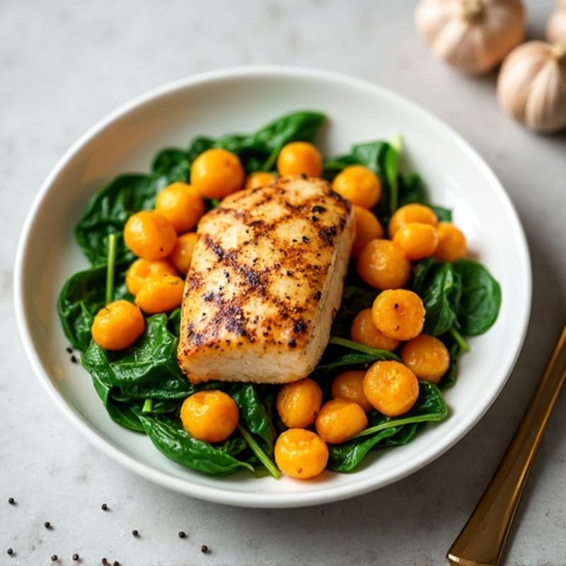 Golden Sweet Potato Gnocchi with Pan-Seared Chicken and Wilted Garlic Spinach
