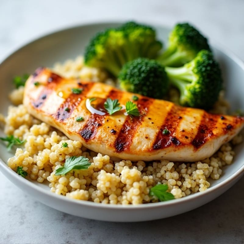 Grilled Chicken Breast with Quinoa and Roasted Broccoli
