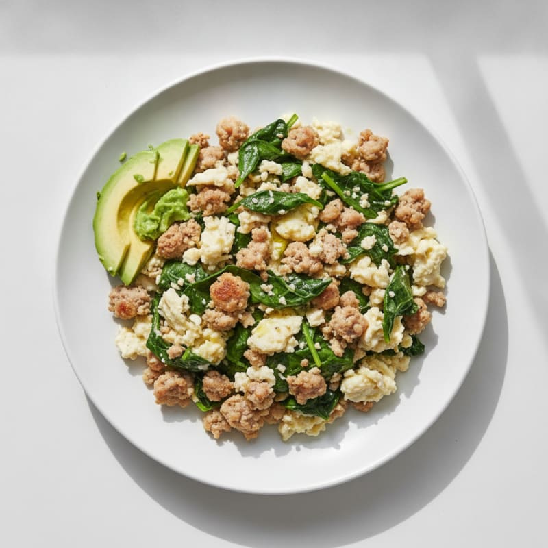 Egg White and Turkey Sausage Scramble with Spinach