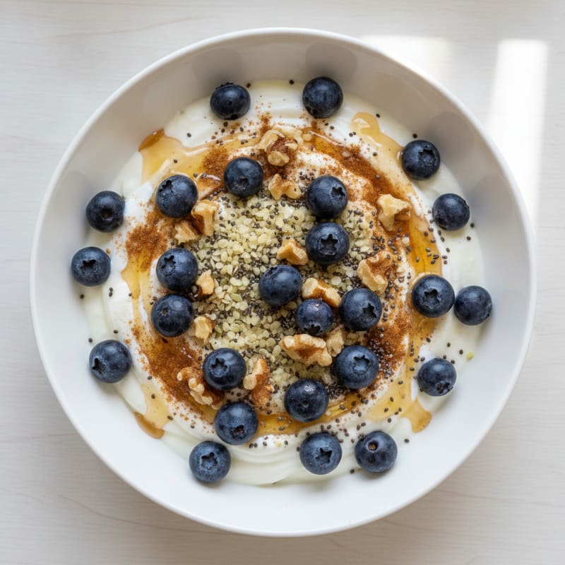 High-Protein Greek Yogurt Bowl with Blueberries and Hemp Hearts