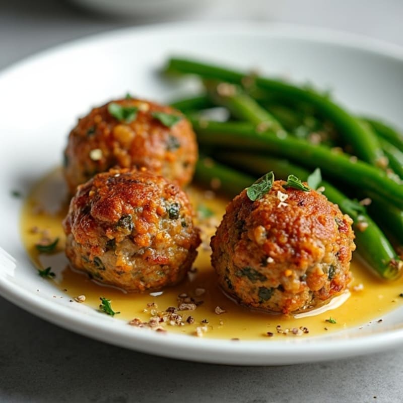 Crispy Baked Lentil Meatballs with Roasted Green Beans