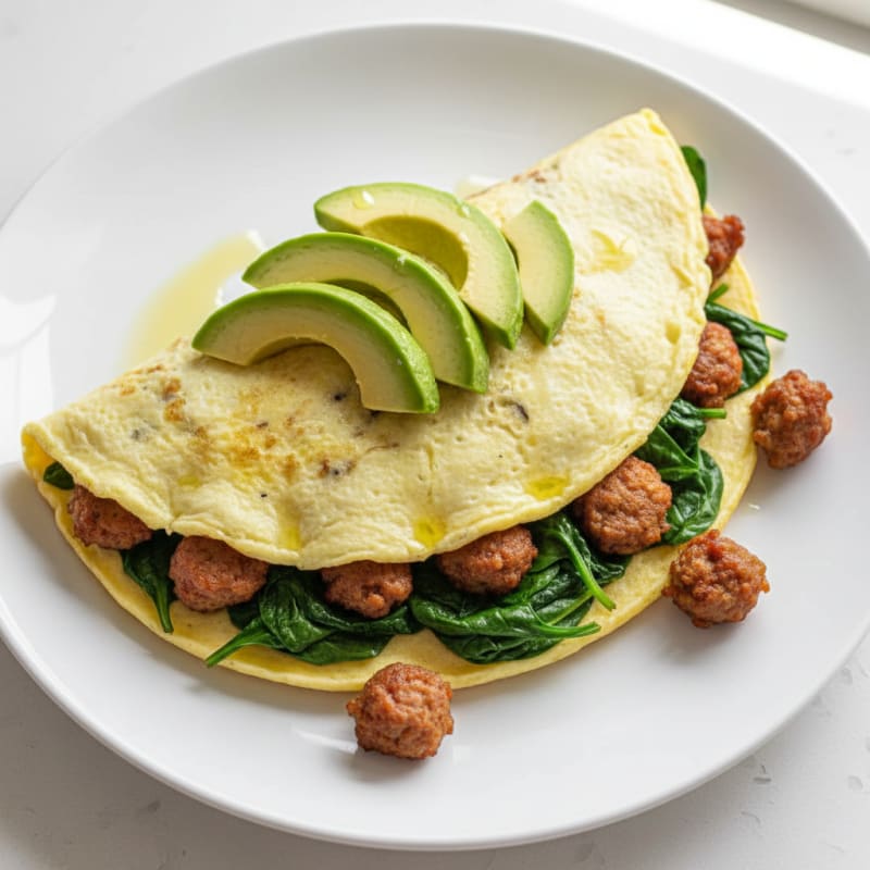 Egg White Spinach Omelette with Turkey Sausage
