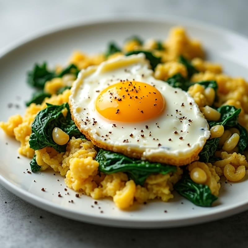 Hearty Egg and Cottage Cheese Scramble with Sautéed Spinach