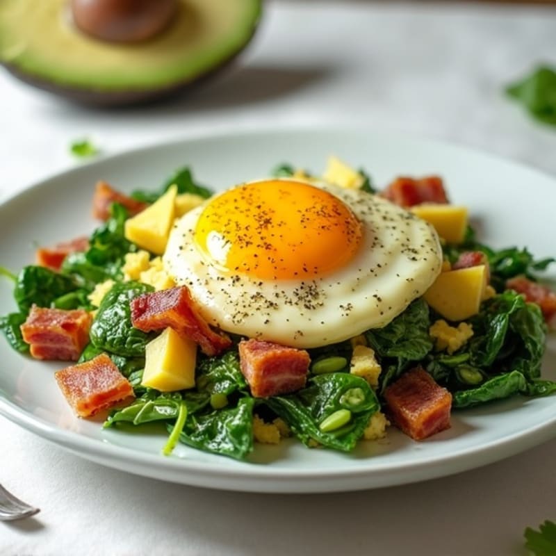 Egg White Spinach Scramble with Turkey Bacon
