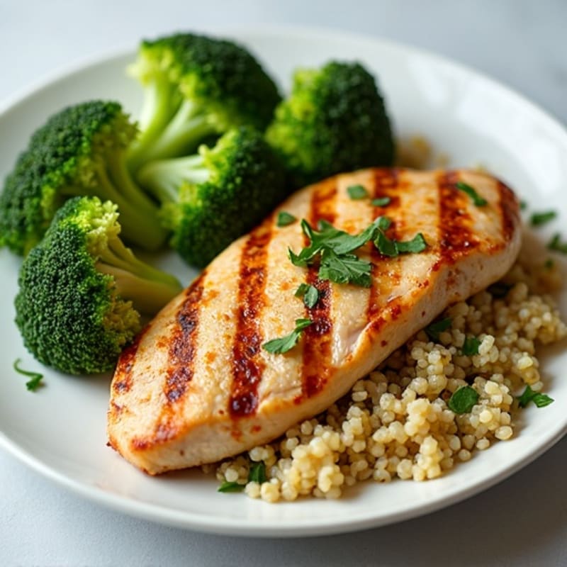 Grilled Chicken Breast with Roasted Broccoli and Quinoa