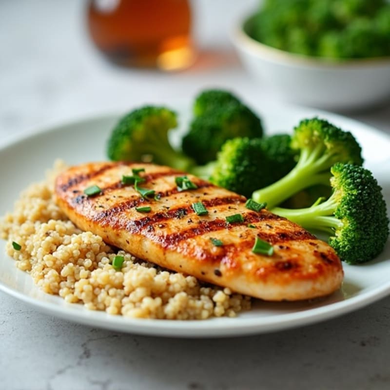 Grilled Chicken Breast with Steamed Broccoli and Quinoa