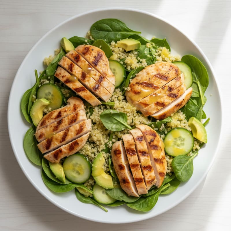 Grilled Chicken Salad with Spinach and Quinoa